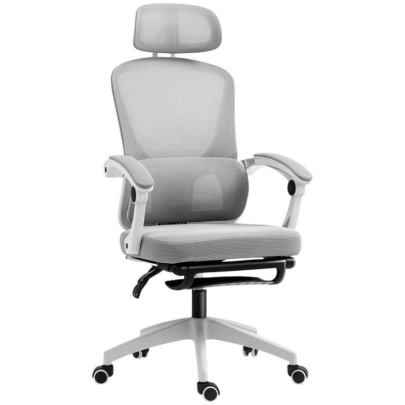 HOMCOM Mesh Ergonomic Office Chair With Lumbar Support, Headrest, Grey_voghion.com