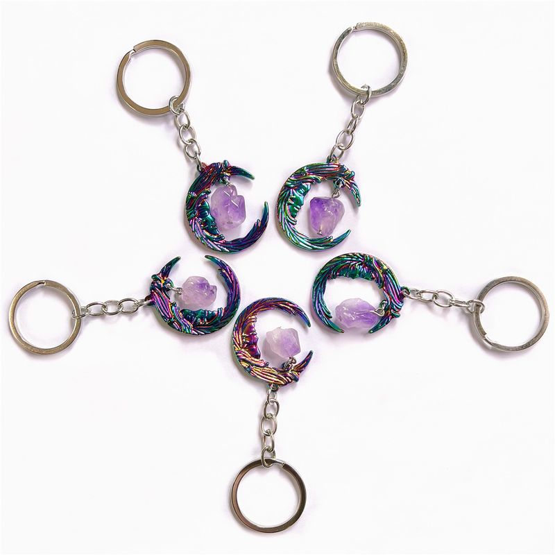 Education & Office Supplies Moon Natural Irregular Purple Crystal Keychain_voghion.com