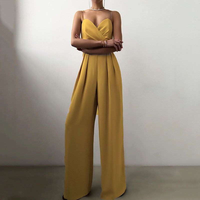 Women's Clothing Summer sexy backless pleated suspenders straight jumpsuit long_voghion.com