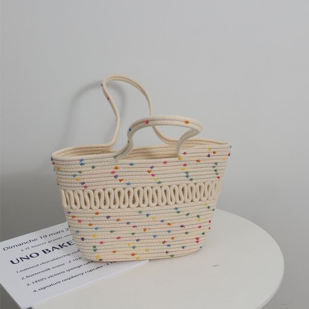 Small straw woven bag for women new style hollow cotton woven bag beach bag large capacity shoulder basket bag_voghion.com
