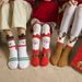 3-Pair Women's Coral Fleece Christmas Socks, Non-Shedding Fuzzy Sleep Socks With Half-Side Plush, Festive Ankle Socks For Home_voghion.com