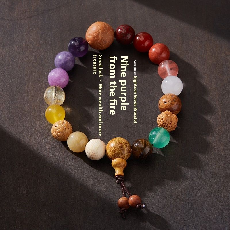 Lingyin Nine Purple Fire Eighteen Seeds Design Natural Multi-Treasure Bracelet_voghion.com