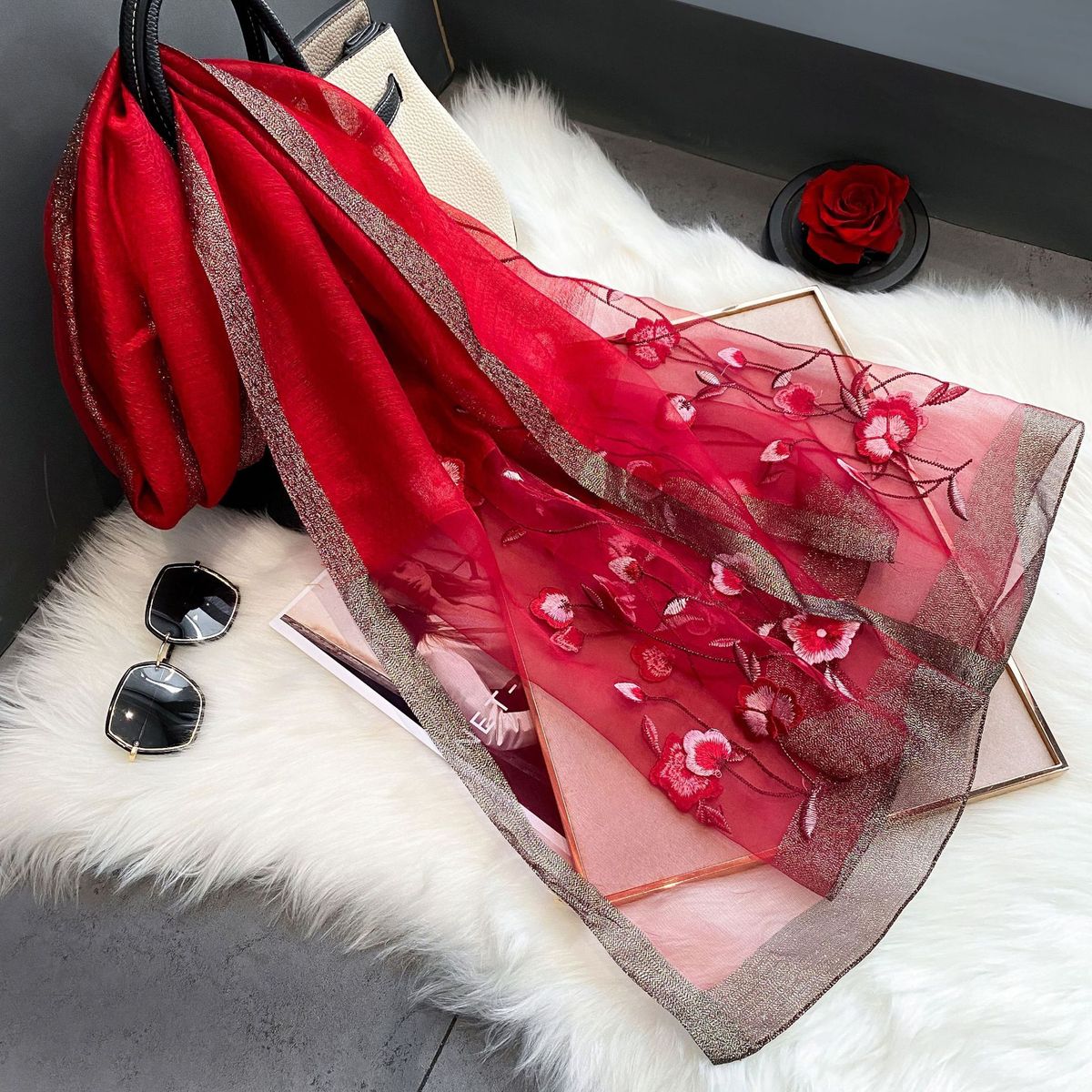 Sciarpa in lana tinta unita, nuova edizione coreana, primavera e autunno, scialle con protezione solare, decorazione lunga con ricamo in seta di gelso_voghion.com