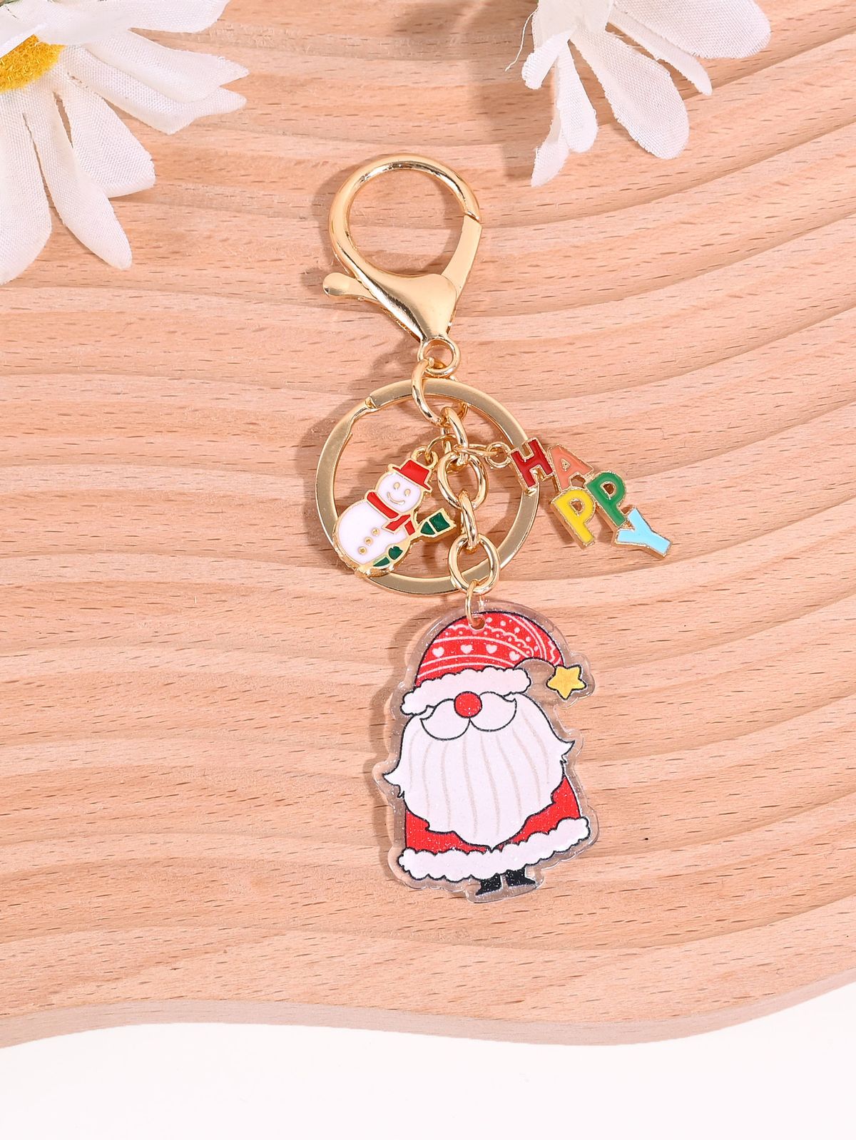 Portachiavi con ciondolo a forma di pupazzo di neve e Babbo Natale_voghion.com