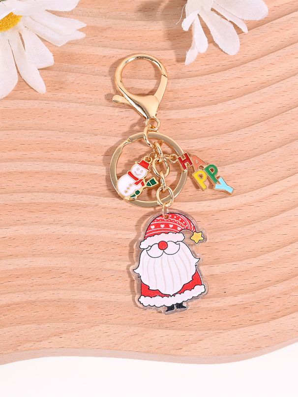 Portachiavi con ciondolo a forma di pupazzo di neve e Babbo Natale_voghion.com