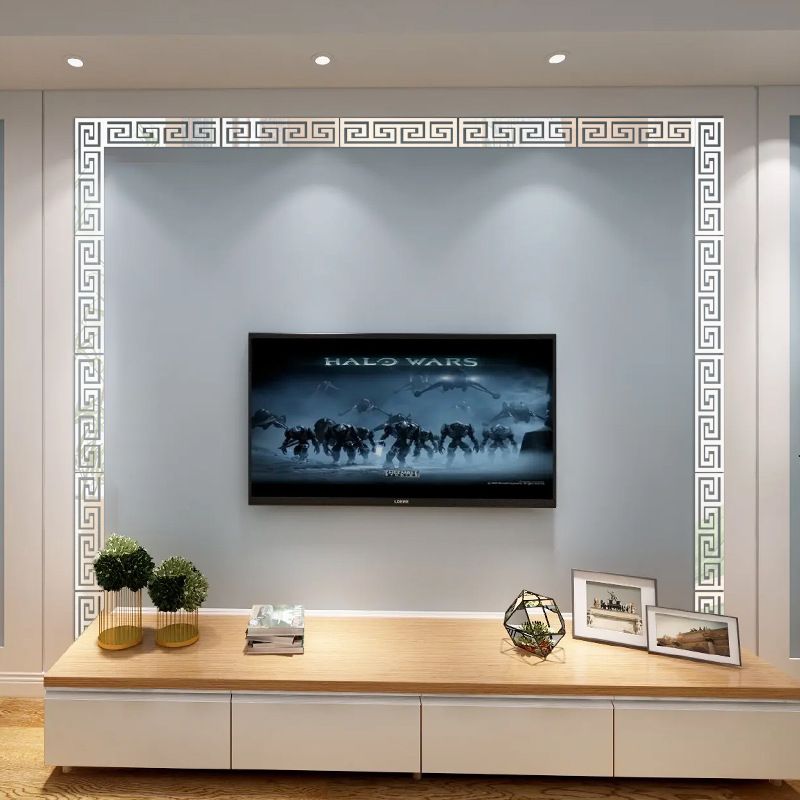 Acrylic wall with hollowed out waistline pattern, self-adhesive decorative mirror, background wall, living room mirror_voghion.com