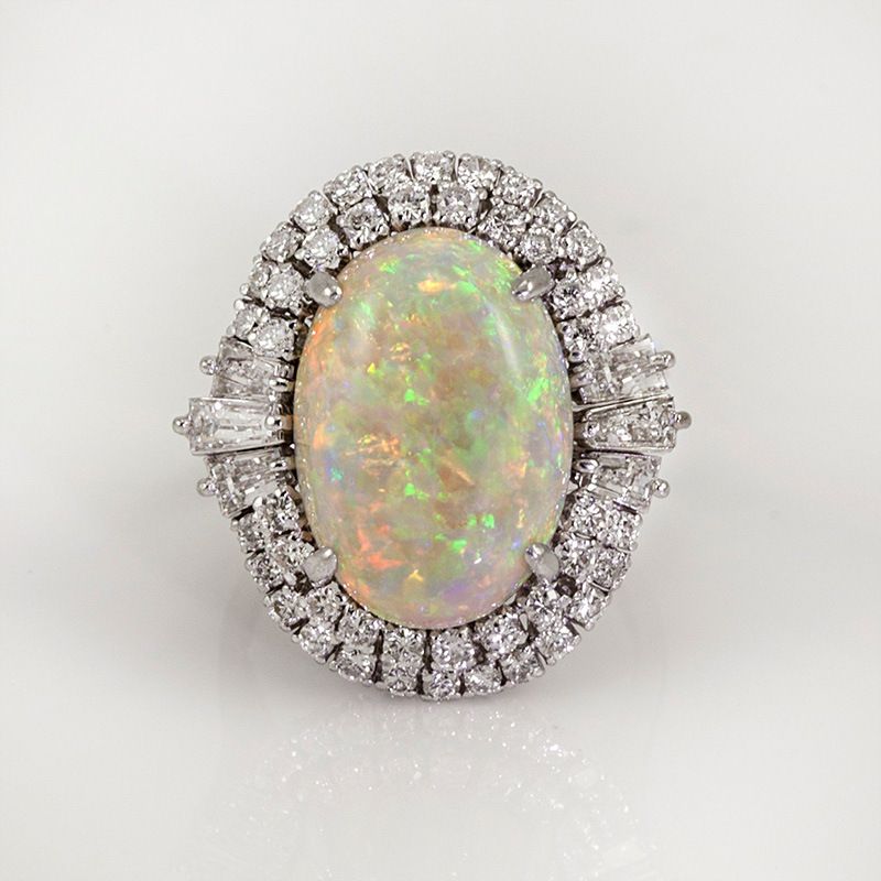 Nuovo grande anello del tesoro australiano in argento placcato in rame con copricapo in opale artificiale in zircone_voghion.com