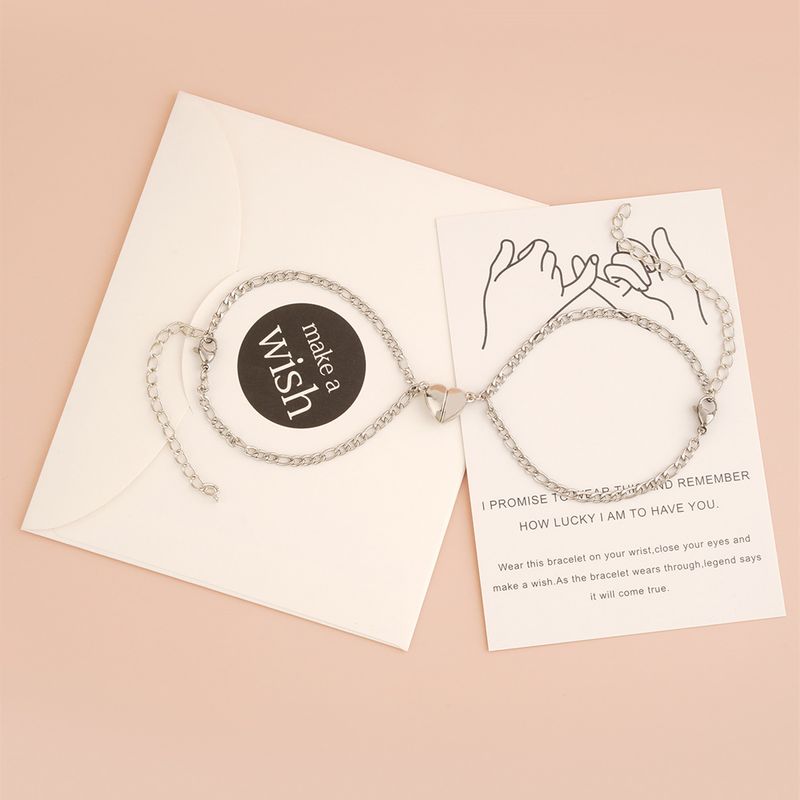 New Couple Magnetic Attraction Bracelet, Creative Stainless Steel Chain Heart Magnet Buckle Bracelet_voghion.com