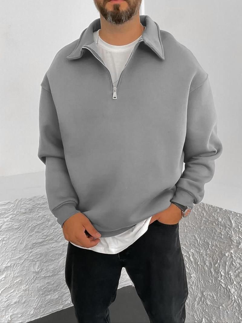 Felpa con cappuccio in pile con mezza zip e collo alto da uomo, giacca termica leggera per autunno e inverno, abbigliamento casual da strada (grigio/nero/kaki/bordeaux)_voghion.com