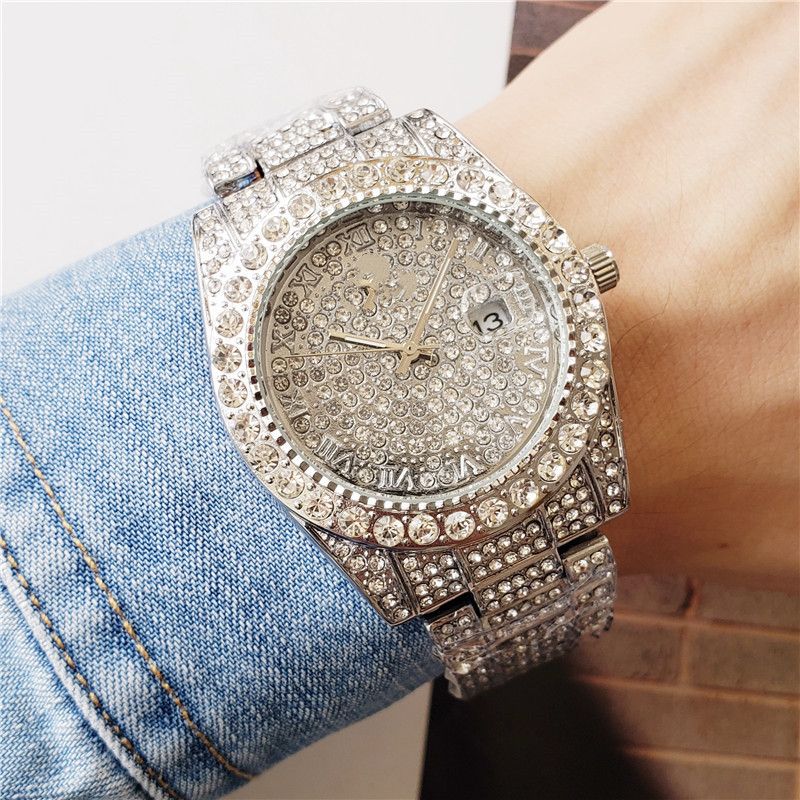 Men's Full Diamond Calendar Starry Sky Quartz Watch_voghion.com
