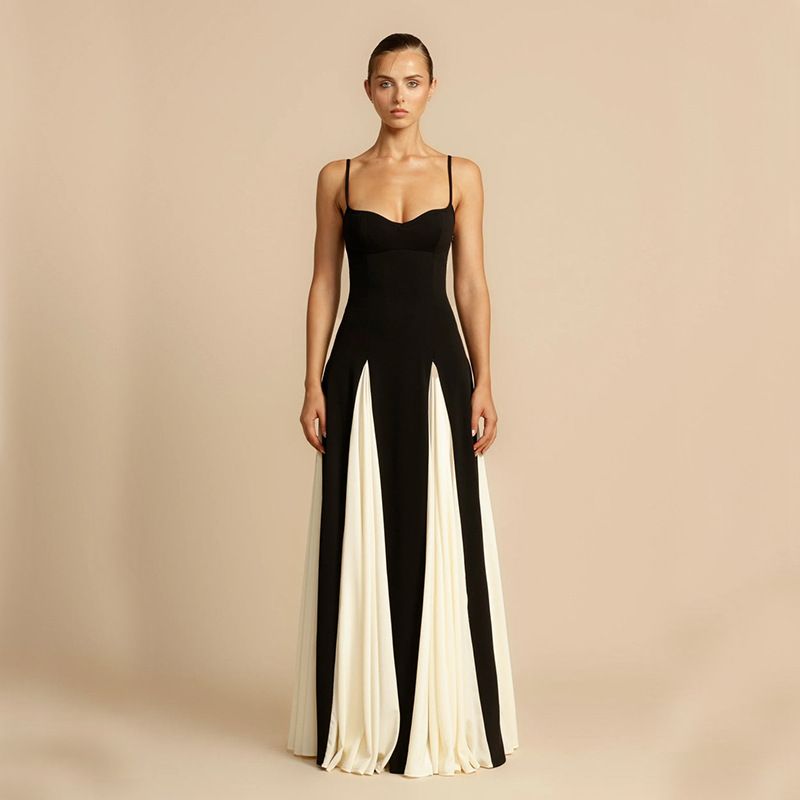 Women's Clothing New Style Elegant Sexy Backless Sling Slim Contrast Color Dress Women_voghion.com