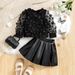 Kinderkleidung Neue Produkte Frühling und Herbst Mädchen Mesh Blume Langarm Top Pu Lederrock Zweiteiliger Anzug_voghion.com