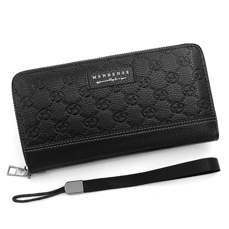 Menbense Style Herren-Geldbörse mit langem Reißverschluss, modische geprägte Nähte, PU-Clutch, mehrere Kartenfächer, Geldklammer_voghion.com