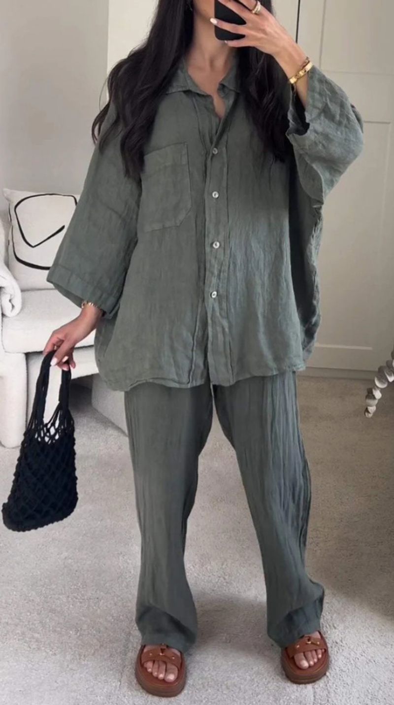 Women's Clothing Autumn Cotton And Linen Ladies Suits Casual Two Piece Suits_voghion.com