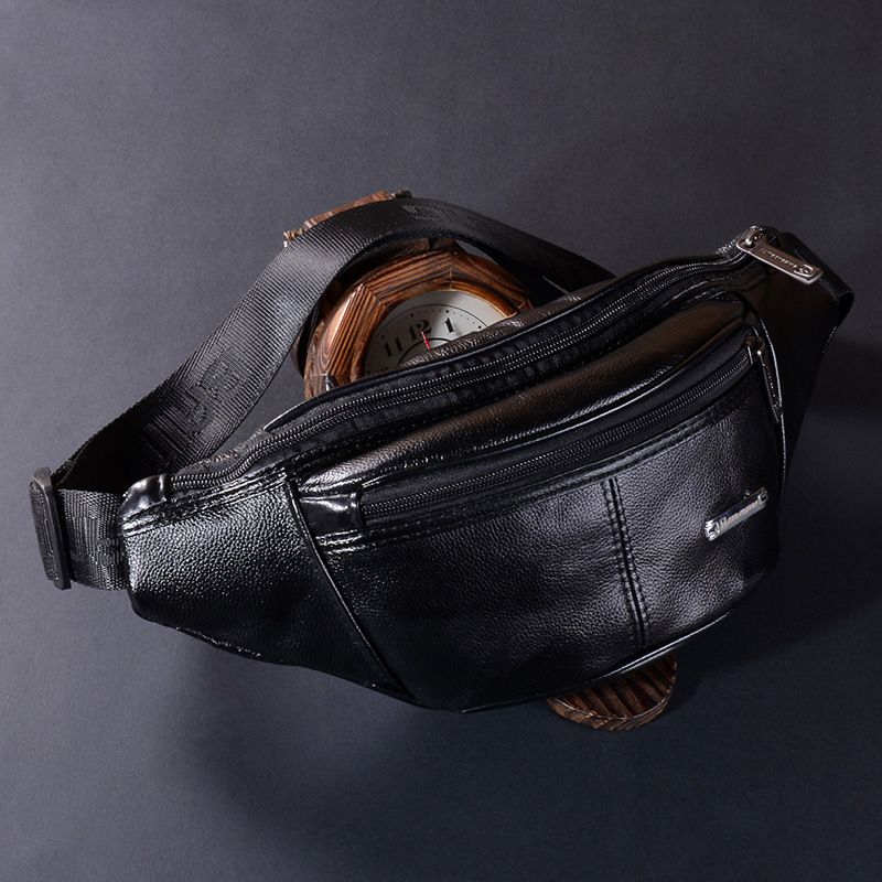 Leather Fanny Pack Men's Multi-functional Moon-shaped Retro First-layer Cowhide Breast Bag Casual Messenger Bag_voghion.com