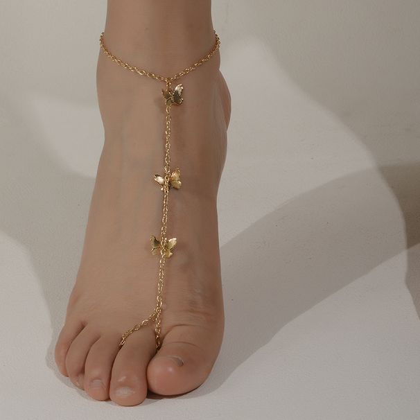 Accessori semplici, stile fresco e metallico, catena per le dita dei piedi per le donne con ciondolo a farfalla, gioielli per i piedi_voghion.com