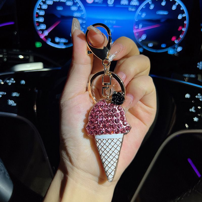 Girly Heart Legierung Eis mit Strass Lederband kreative Tasche Anhänger Schlüsselanhänger Auto Schlüssel Dekoration_voghion.com