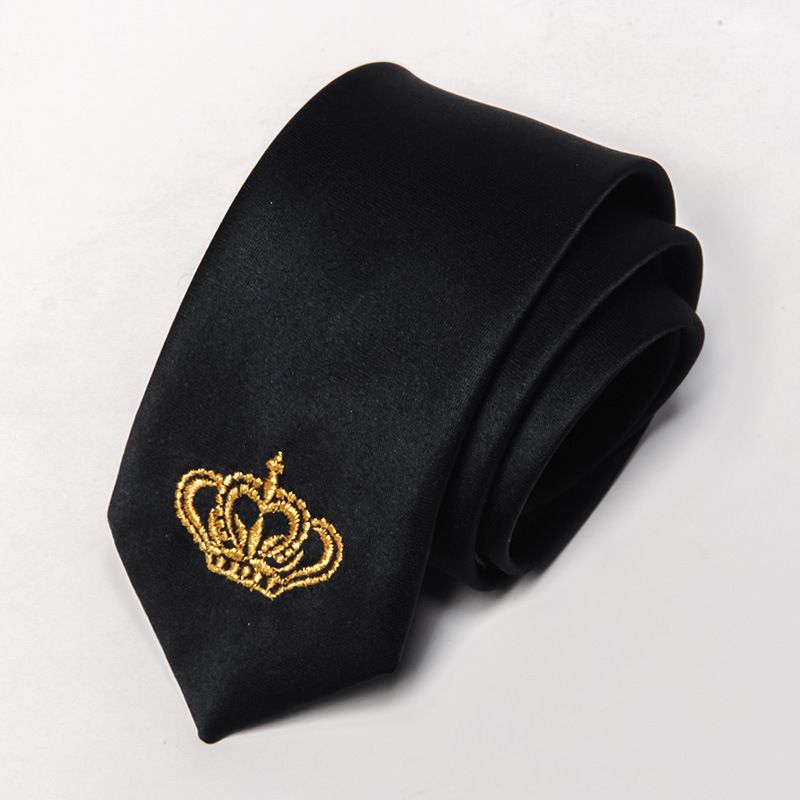 Männer Krawatten & Taschentücher Krawatt Kroun Broderie Coiffeur dënn schwaarz 5cm faul Reißverschluss Accessoire_voghion.com