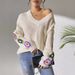 Autumn Winter Women's Top Random Mixed Color Hand Crocheted Patchwork V-Neck Pullover Loose Casual Sweater 675_voghion.com