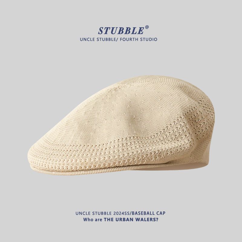 Zomerse holle ademende mesh pet voor mannen Japanse Britse stijl schildershoed omgekeerde baret voorwaartse pet voor vrouwen_voghion.com