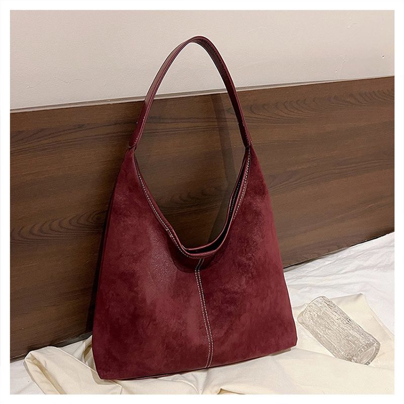 Frauen Beliebte Große Hobos Einfarbige Umhängetaschen Retro Frosted Bucket Bags Lässige Tragetaschen Für Frauen_voghion.com