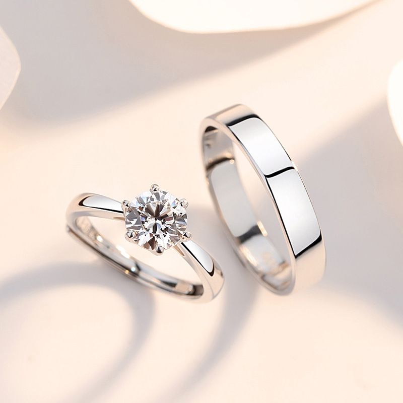 Anello da regalo per la festa Qixi da un carato, per sposa, uomo e donna, per cerimonia di proposta di coppia, con diamanti, regolabile, design aperto_voghion.com