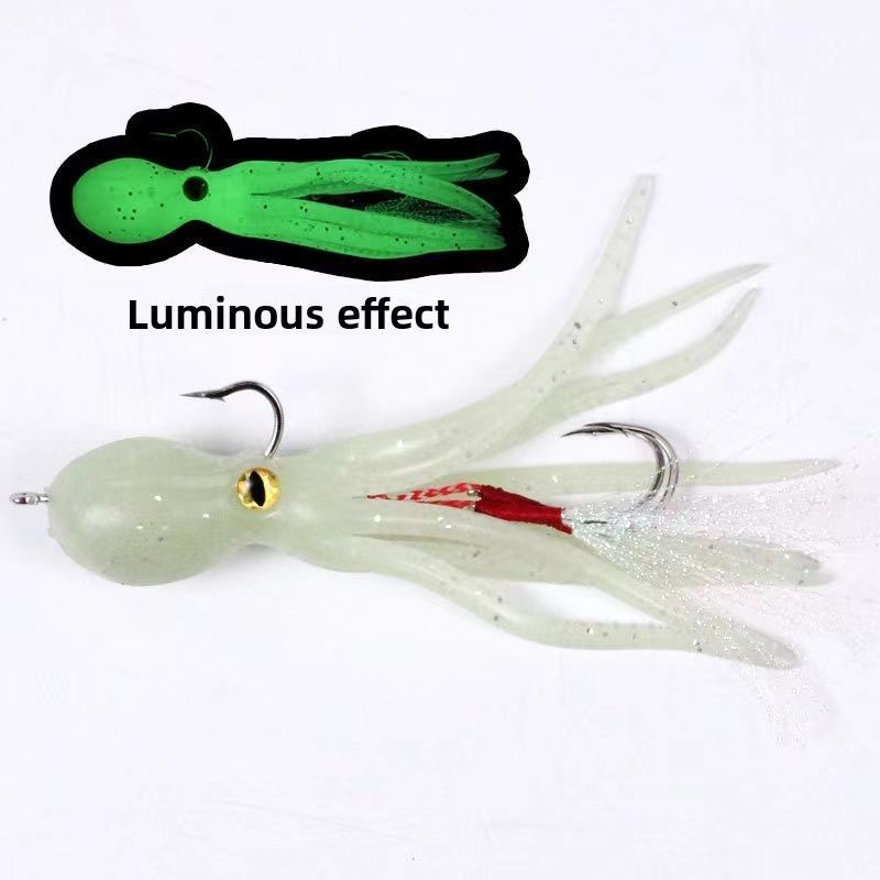 Esca luminosa per calamari 21 g, 11 cm, piastra in ferro, doppio amo, barca, polpo, seppia, esca morbida per pesca in mare_voghion.com
