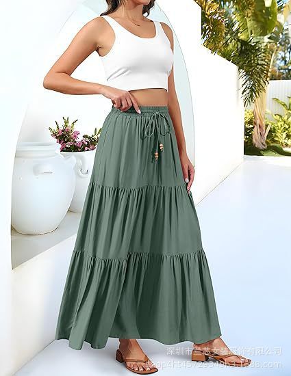 Gonna lunga a strati elegante con cintura a vita alta e plissettata, da donna_voghion.com