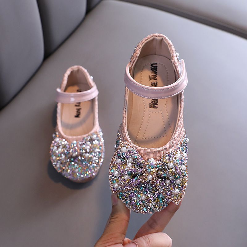Sapatos de dança para meninas, primavera e outono, novos, coloridos, com laço de diamante, sapatos de dança para crianças pequenas, médias e grandes, sapatos de performance_voghion.com