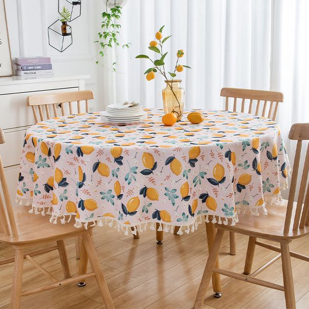 Modern Round Tablecloth With Fringe – Stylish Polyester Home Decor For Dining & Coffee Tables (Washable, Dustproof, Oil-Resistant)_voghion.com