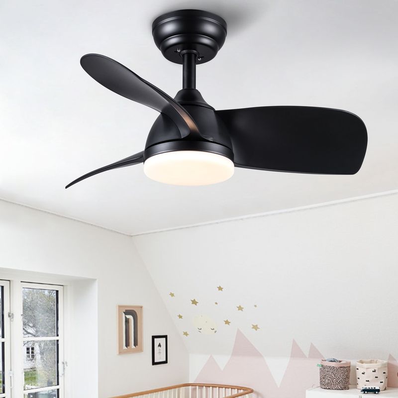 YUHAO 28 In. Integrated LED Kid's Room Matte Black Ceiling Fan With Light Kit And Remote Control_voghion.com