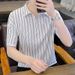 Half Zipper Short Sleeve Men's Summer Thin Striped Contrast Color Casual Lapel Polo Shirt Trendy Brand Summer Half Sleeve T-Shirt_voghion.com