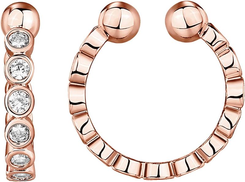 Orecchini a cerchio rotondi scintillanti in argento sterling 925 placcati in oro 14K con zirconi cubici scintillanti per donna | Cartilagine con clip_voghion.com