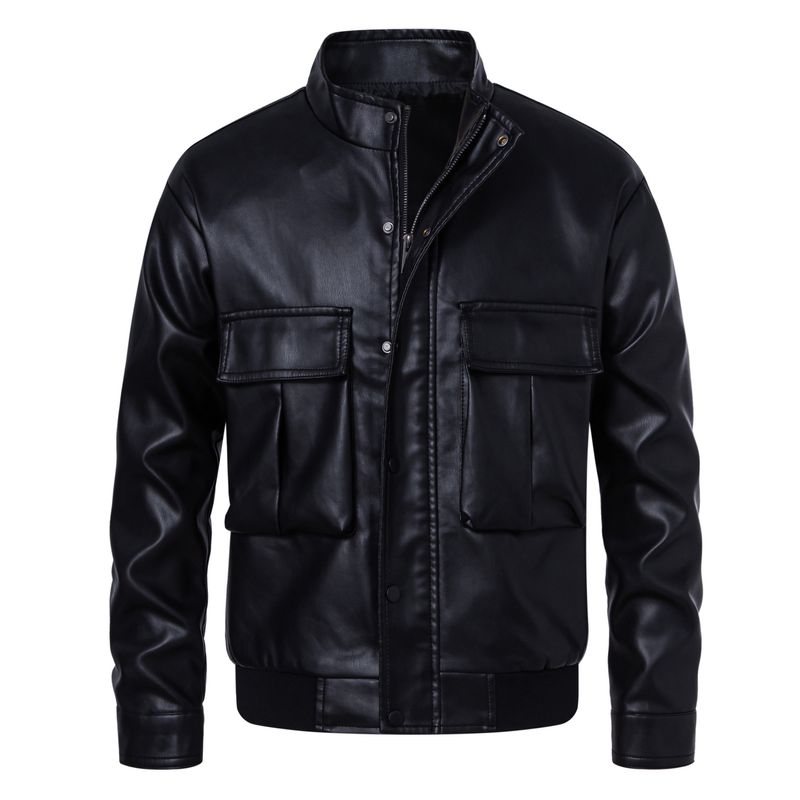 ​​Herren-PU-Lederjacke mit Stehkragen – Slim Fit Bikermantel mit gestepptem Futter​​_voghion.com
