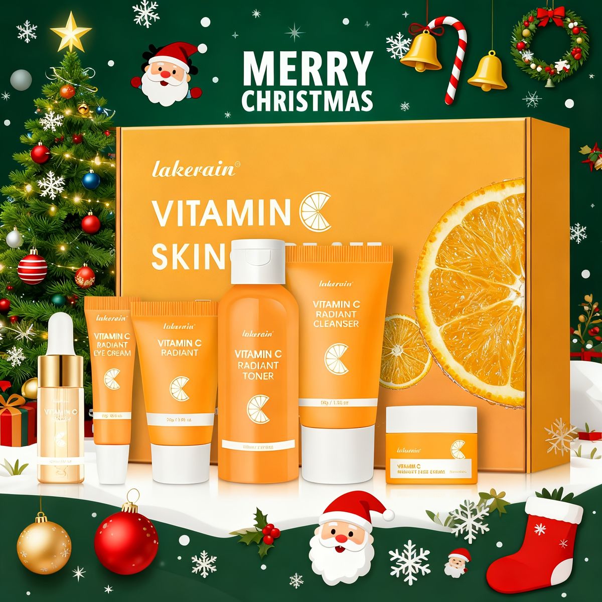 Zestaw do pielęgnacji skóry z witaminą C, 6 w 1, kompletny zestaw do pielęgnacji twarzy z płynem oczyszczającym, serum, kremem, tonikiem, kremem pod oczy i balsamem przeciwsłonecznym -_voghion.com