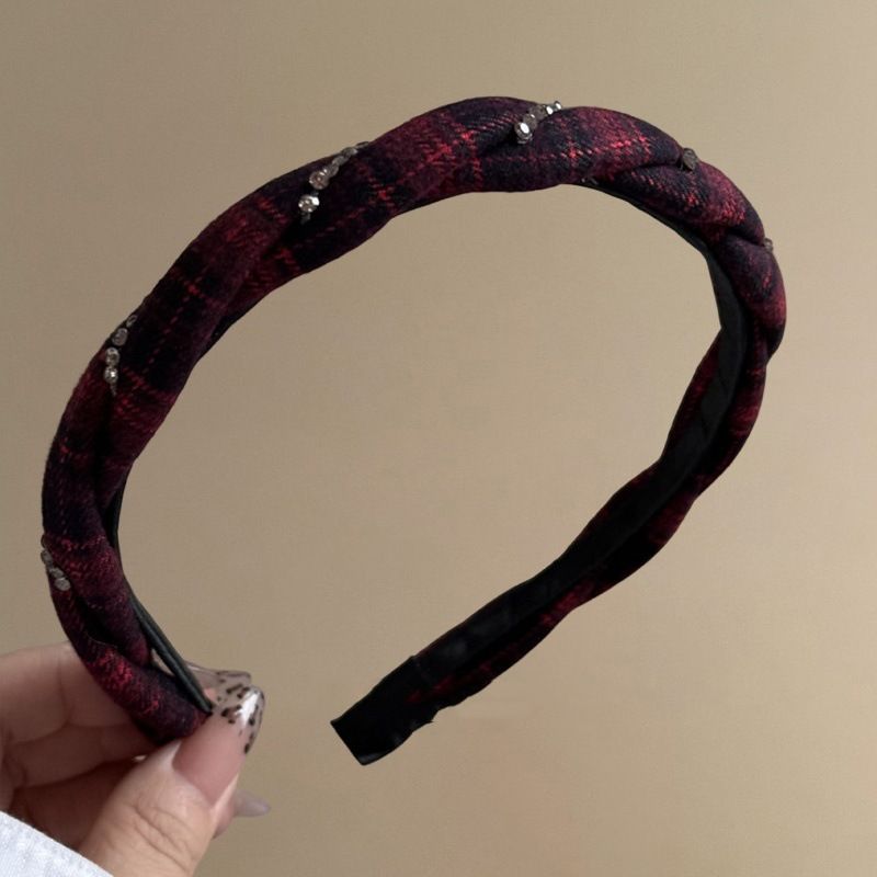Zimowy motyw ~ Kase Siatka Wzór Rhinestone College Style Smażone Ciasto Skręcone Warkocz Opaska Temperament Lokówka Do Włosów_voghion.com