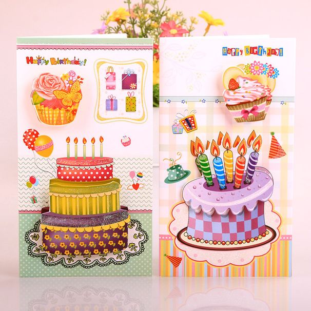 Lillian HK-S67 Korean Version Cake 3D Student Birthday Blessing Greeting Message Card_voghion.com