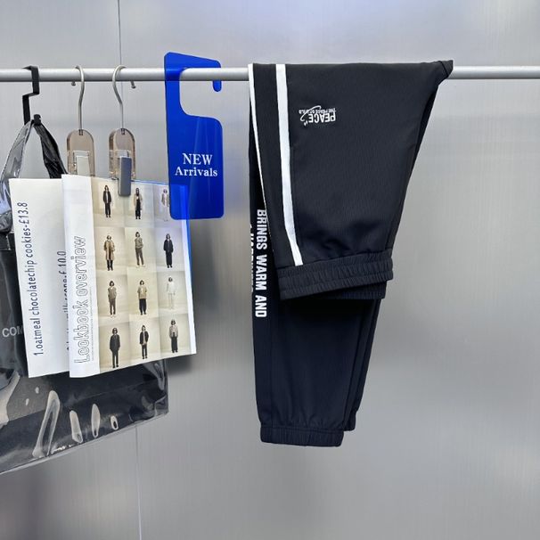 Roupas masculinas Leggings de malha de verão masculinas, calças de moletom com costura de fita, calças casuais masculinas versáteis_voghion.com