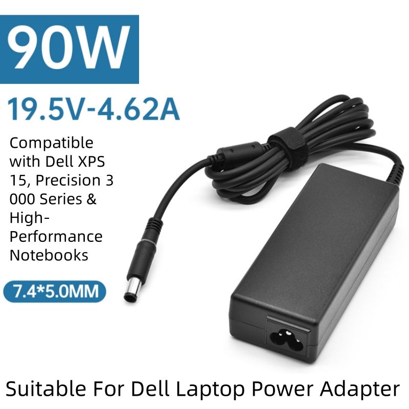 Adaptador de energia de 90 W adequado para laptops Dell, carregador de 19,5 V e 4,62 A com ponta de 7,4 x 5,0 mm, compatível com Dell XPS 15, Precision Série 3000_voghion.com