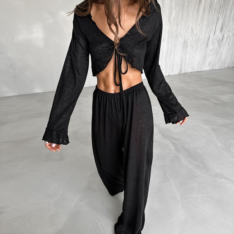 Women's Sleepwears Autumn New Modal Long Sleeved Trousers Pajamas Ladies Fashionable Casual Loose Home Clothes_voghion.com