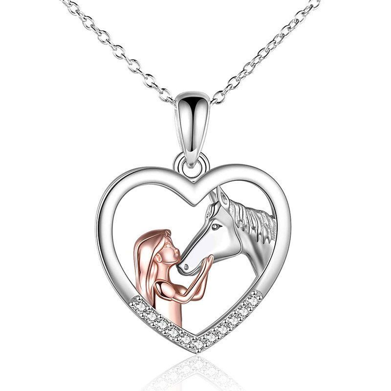 Collana a forma di cuore con ciondolo a forma di clavicola, colore cavallo e ragazza, regalo per amante_voghion.com