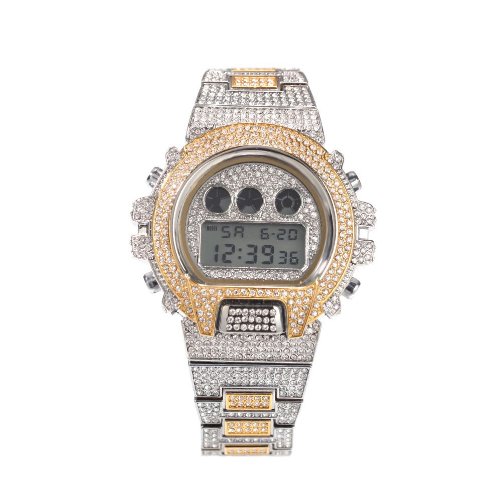 LuxHype Men's Hip-Hop Watch - Full Diamond Digital Display (LED Backlight, Stainless Steel Case, Waterproof, Luxury Streetwear Style)_voghion.com