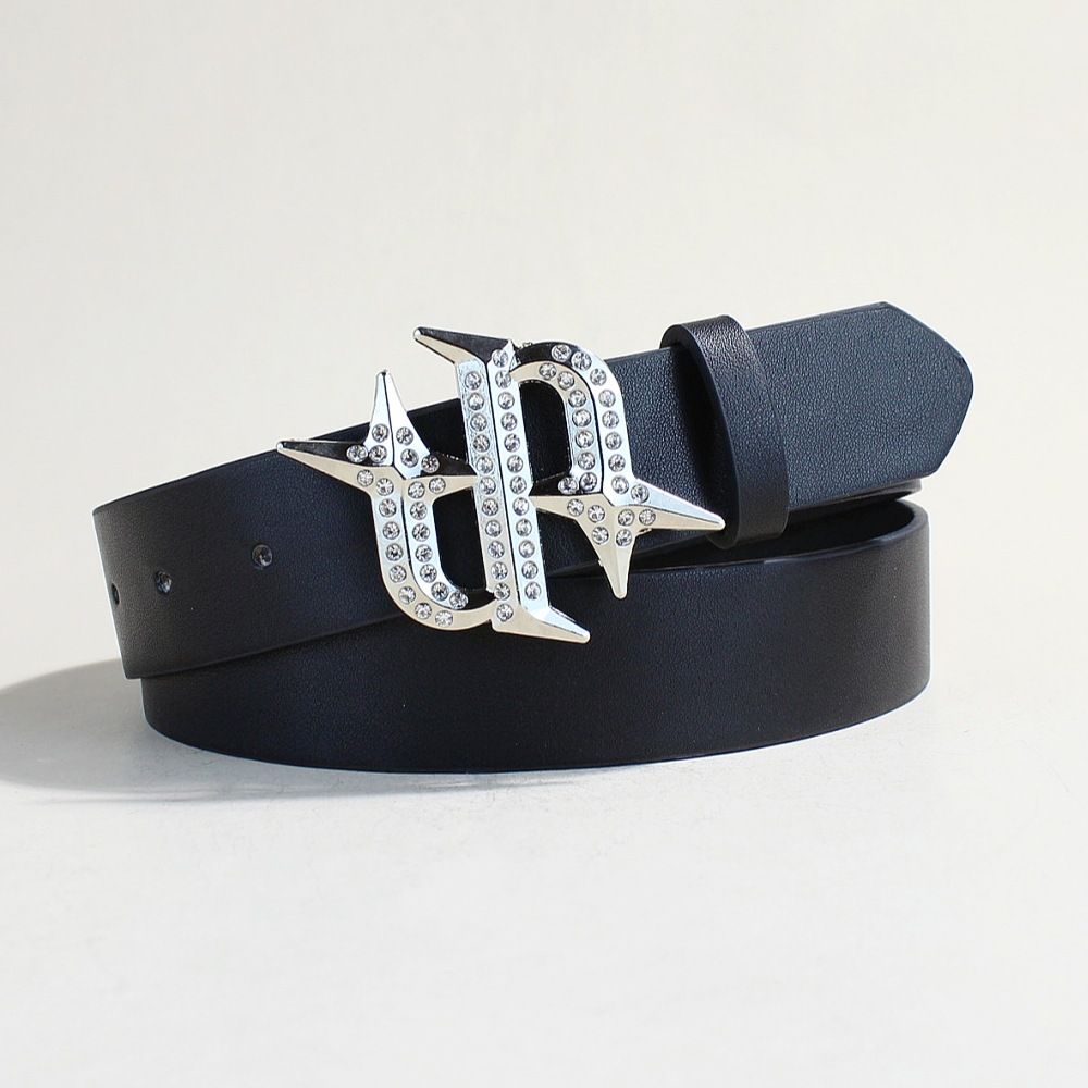 Punk Rock Szegecses Öv - Gótikus Strasszos Csatos Derékpánt | Merész Fekete Bőr Öv Nőknek és Férfiaknak (Állítható 28-42 hüvelyk)_voghion.com