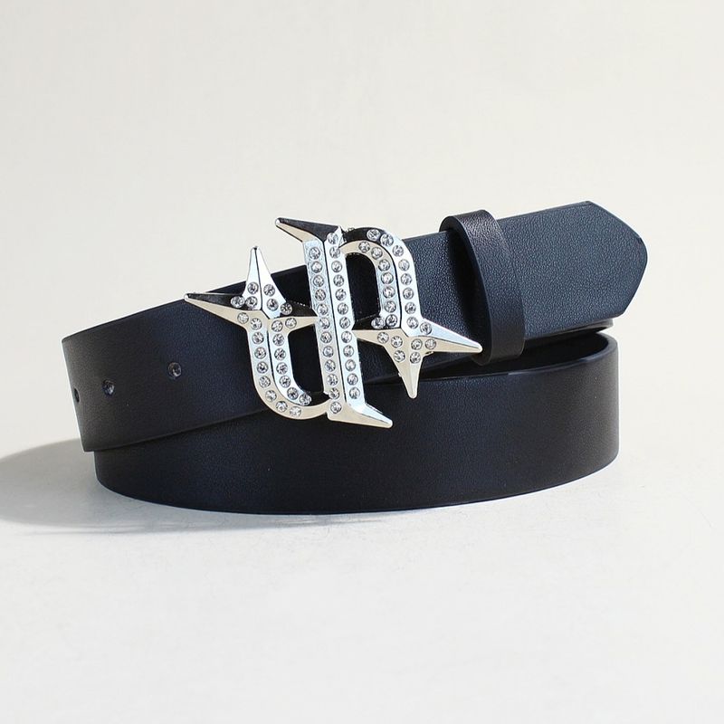 Punk Rock Studded Belt - Gothic Rhinestone Buckle Waist Strap | Edgy Black Leather Belt For Women & Men (Adjustable 28-42 Inch)​​_voghion.com
