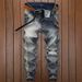 Teenage Clothing Fashionable retro stitching men's trendy jeans versatile slim stretch youth motorcycle fashion style skinny pants_voghion.com