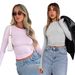 Conjunto de camiseta informal de manga larga para mujer: camiseta básica de cuello redondo y corte entallado (paquete de 2) - Mezcla de poliéster y elastano suave para mayor comodidad diaria_voghion.com