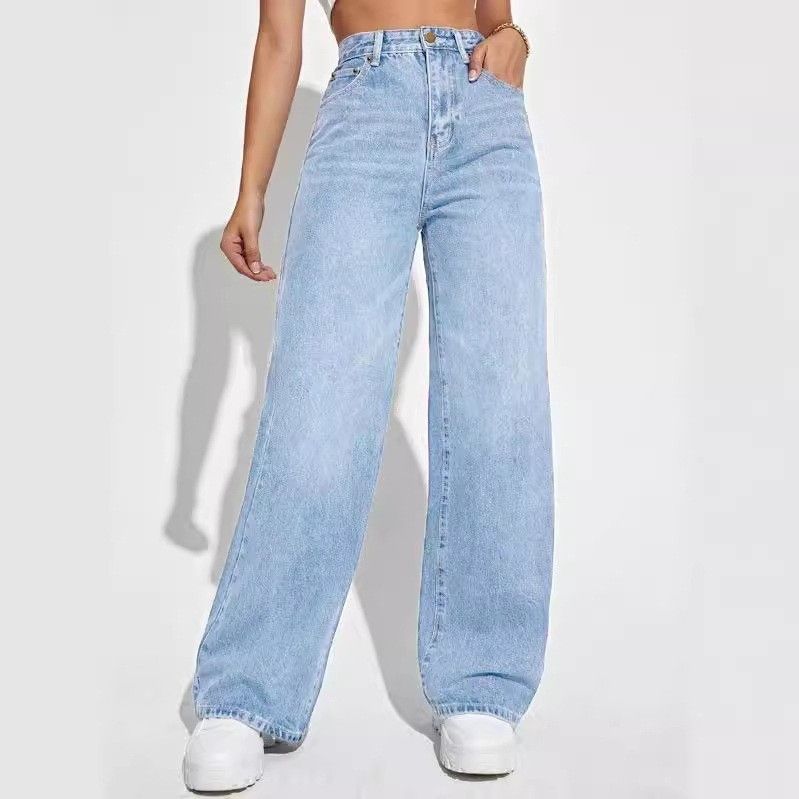 Women's Clothing Jeans Women's High Waist Slim Straight Denim Trousers_voghion.com