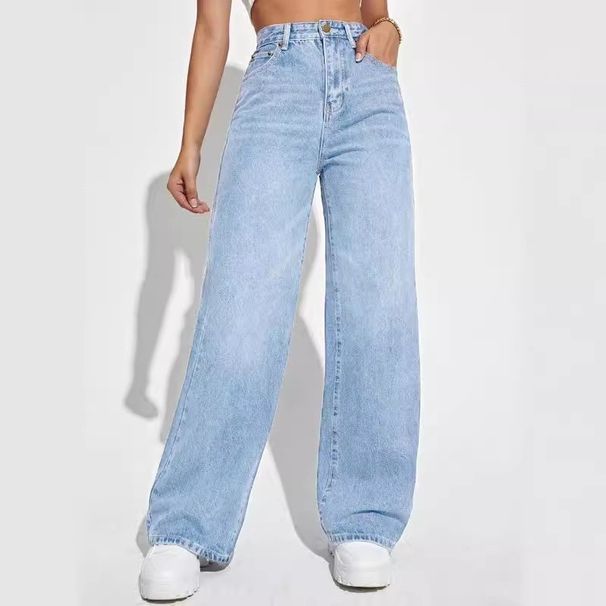 Women's Clothing Jeans Women's High Waist Slim Straight Denim Trousers_voghion.com