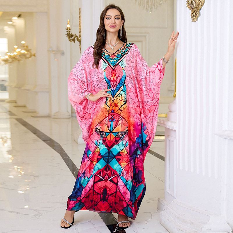 Abito copricostume da spiaggia fluido da donna, protezione solare leggera e stampa boho (rosa/tigre/etnico, taglia unica)_voghion.com