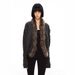 Luxury Merino Wool Coat With Fox Fur Collar – Oversized Cropped Blazer In Distressed Grey (S/M, Textured Weave, Acrylic-Nylon Blend)_voghion.com